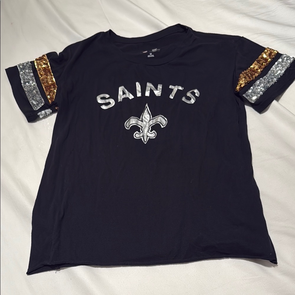 NFL Saints tee with sequin sleeves